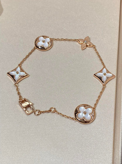 [Perla Lux]STAR AND SUN 5 MOTIF MOP PINK GOLD BRACELET
