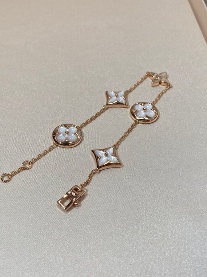 [Perla Lux]STAR AND SUN 5 MOTIF MOP PINK GOLD BRACELET