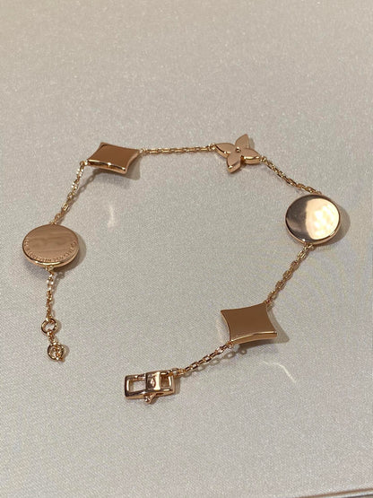 [Perla Lux]STAR AND SUN 5 MOTIF MOP PINK GOLD BRACELET