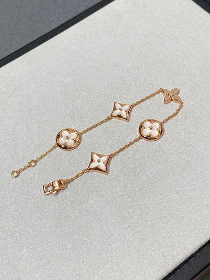 [Perla Lux]STAR AND SUN 5 MOTIF MOP PINK GOLD BRACELET