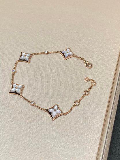 [Perla Lux]STAR 4 MOTIF MOP DIAMOND PINK GOLD BRACELET