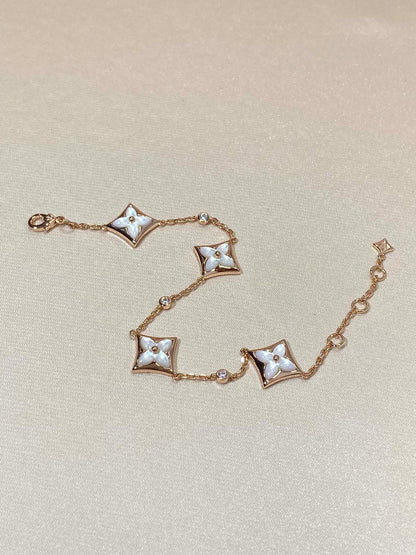 [Perla Lux]STAR 4 MOTIF MOP DIAMOND PINK GOLD BRACELET
