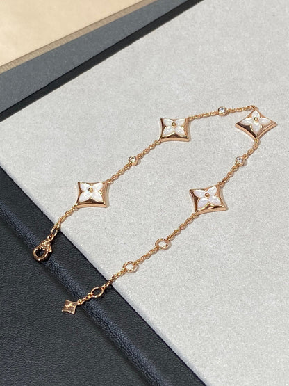[Perla Lux]STAR 4 MOTIF MOP DIAMOND PINK GOLD BRACELET