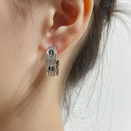 [Perla Lux]LOVE CERAMIC DIAMOND PAVED SILVER EARRINGS