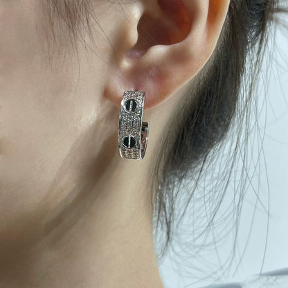 [Perla Lux]LOVE CERAMIC DIAMOND PAVED SILVER EARRINGS