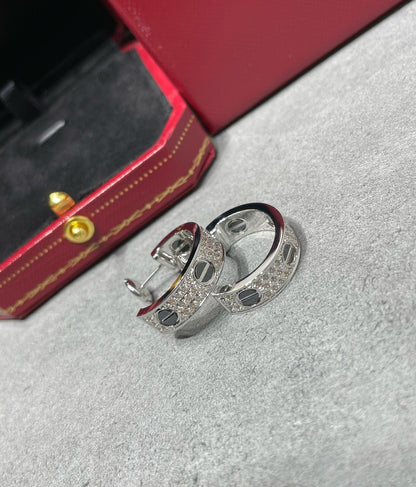 [Perla Lux]LOVE CERAMIC DIAMOND PAVED SILVER EARRINGS