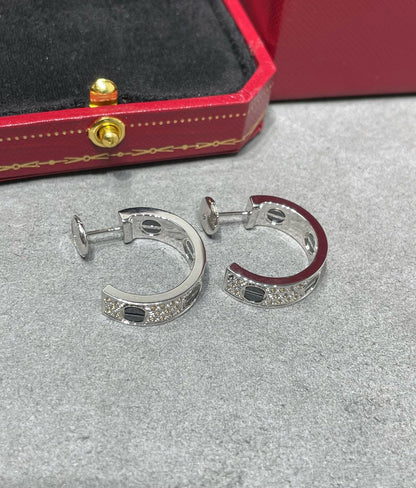 [Perla Lux]LOVE CERAMIC DIAMOND PAVED SILVER EARRINGS