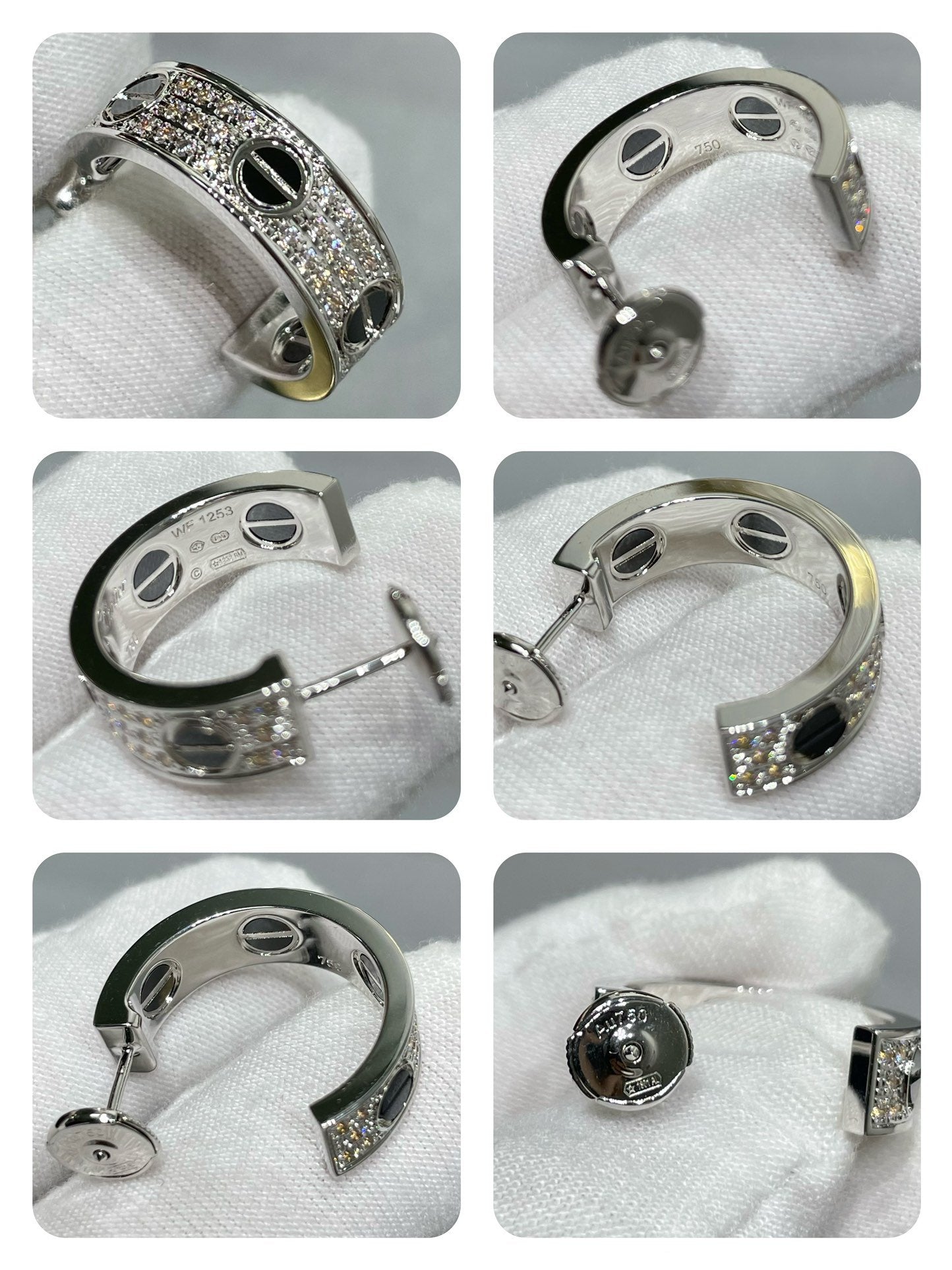 [Perla Lux]LOVE CERAMIC DIAMOND PAVED SILVER EARRINGS