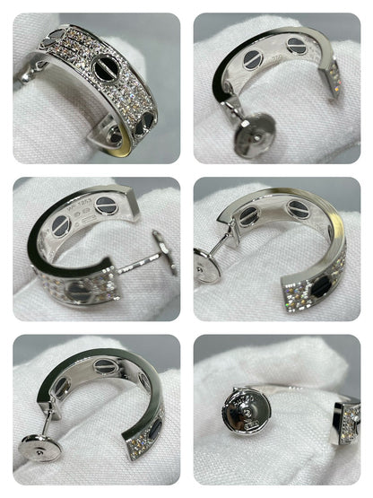 [Perla Lux]LOVE CERAMIC DIAMOND PAVED SILVER EARRINGS