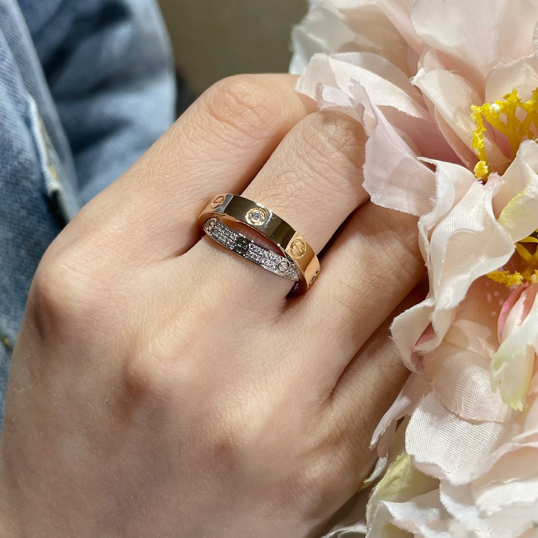 [Perla Lux]LOVE PINK GOLD SILVER DIAMOND DOUBLE RING