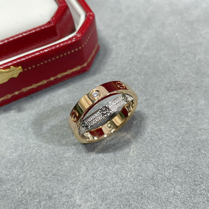 [Perla Lux]LOVE PINK GOLD SILVER DIAMOND DOUBLE RING