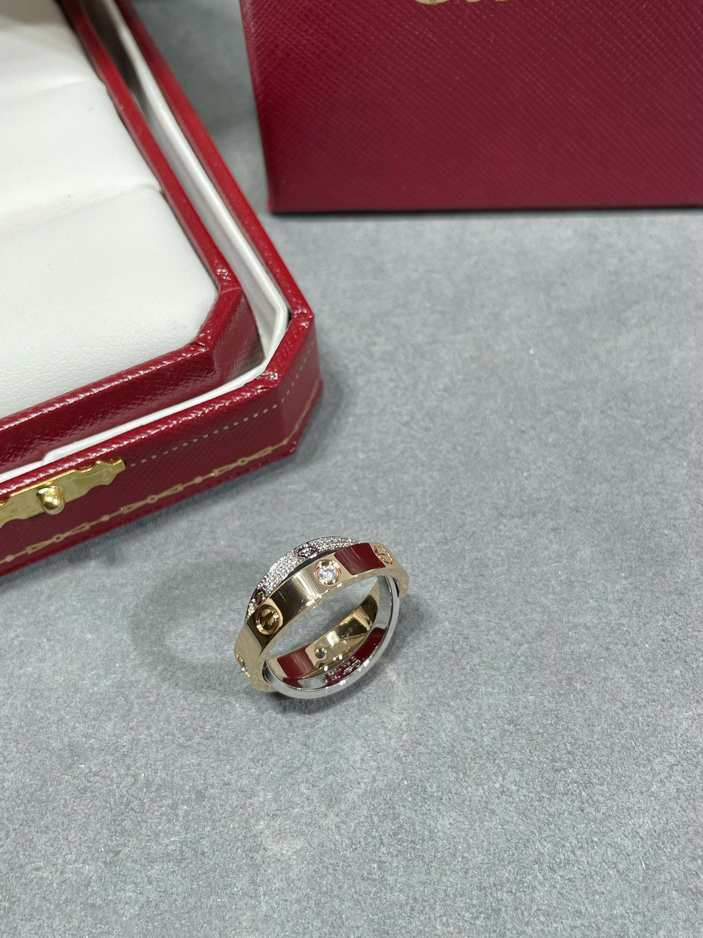 [Perla Lux]LOVE PINK GOLD SILVER DIAMOND DOUBLE RING