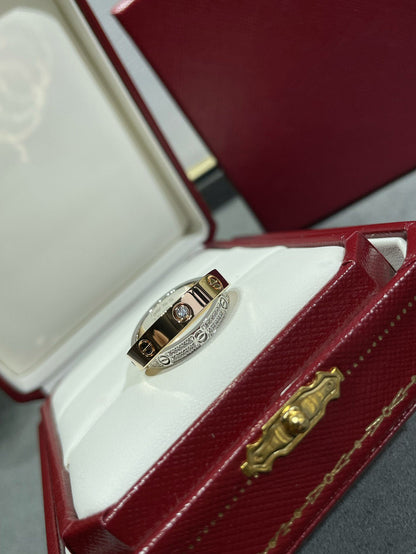 [Perla Lux]LOVE PINK GOLD SILVER DIAMOND DOUBLE RING