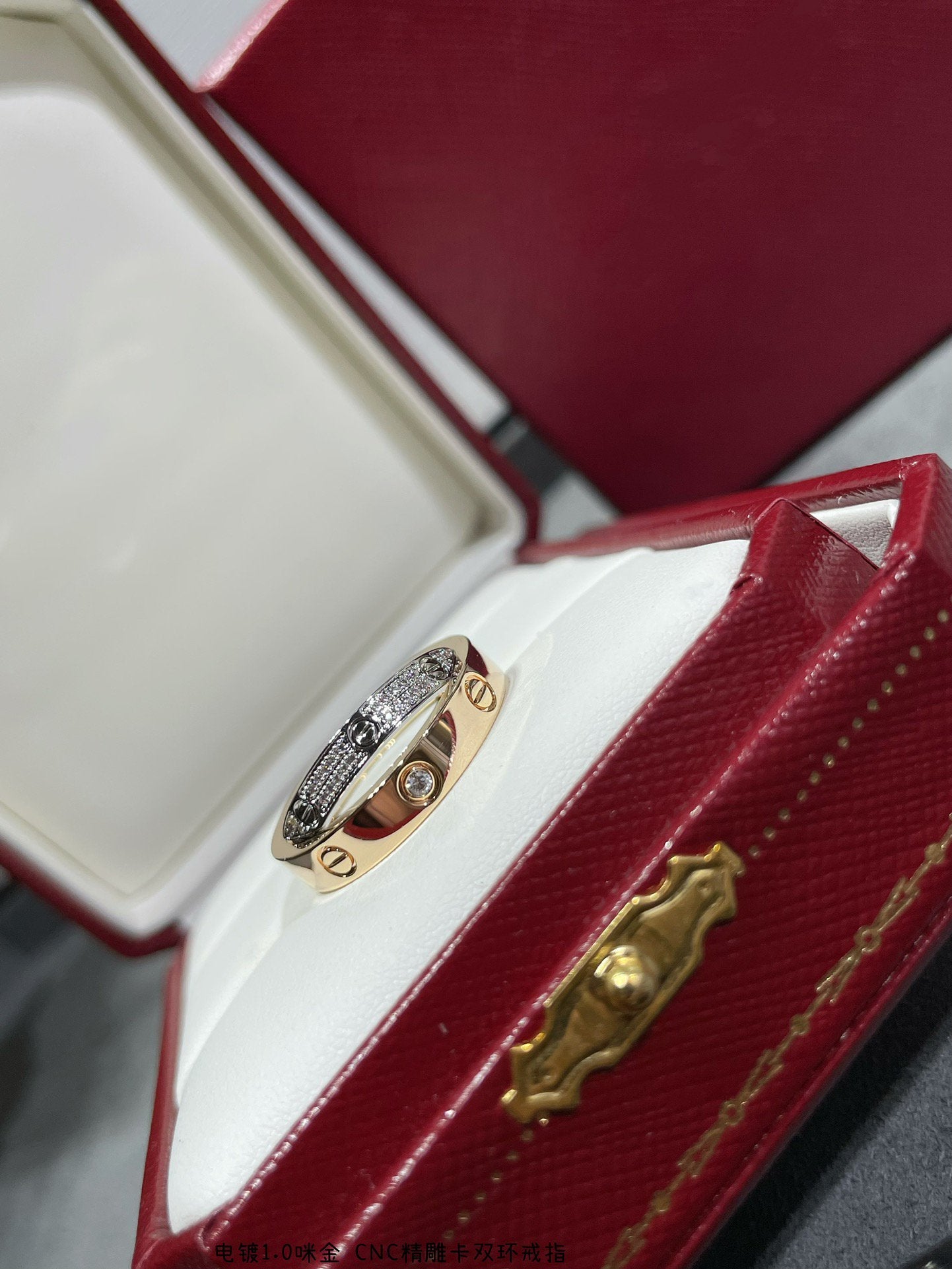 [Perla Lux]LOVE PINK GOLD SILVER DIAMOND DOUBLE RING