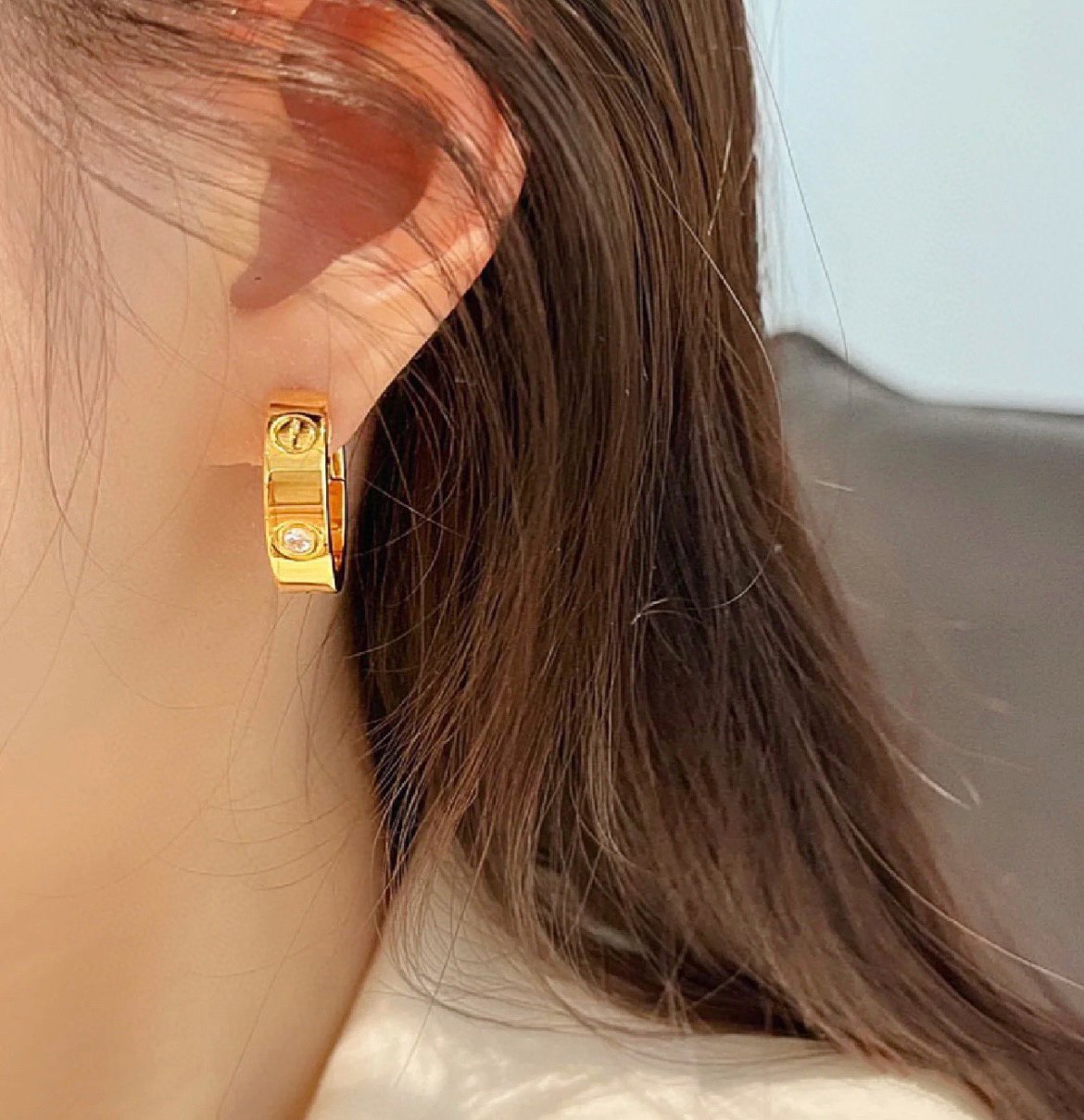 [Perla Lux]LOVE 5.5MM 1 DIAMOND EARRINGS