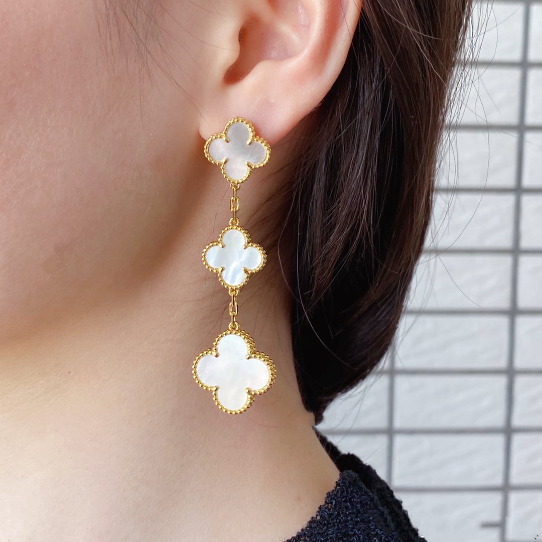 [Perla Lux]CLOVER MOP 3 MOTIFS GOLD EARRINGS