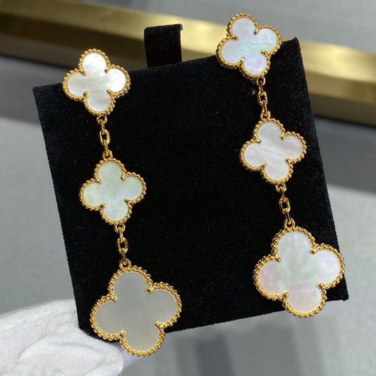[Perla Lux]CLOVER MOP 3 MOTIFS GOLD EARRINGS