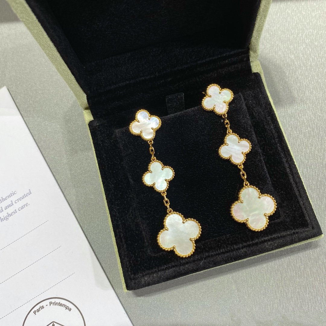 [Perla Lux]CLOVER MOP 3 MOTIFS GOLD EARRINGS