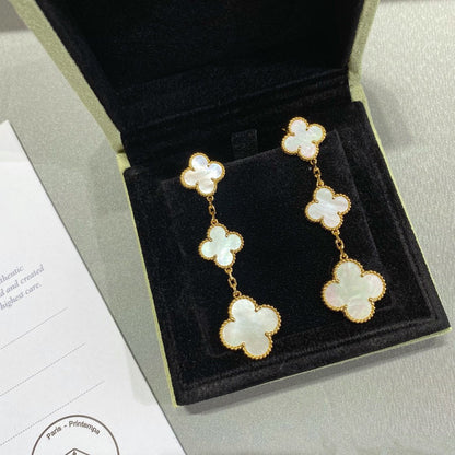 [Perla Lux]CLOVER MOP 3 MOTIFS GOLD EARRINGS