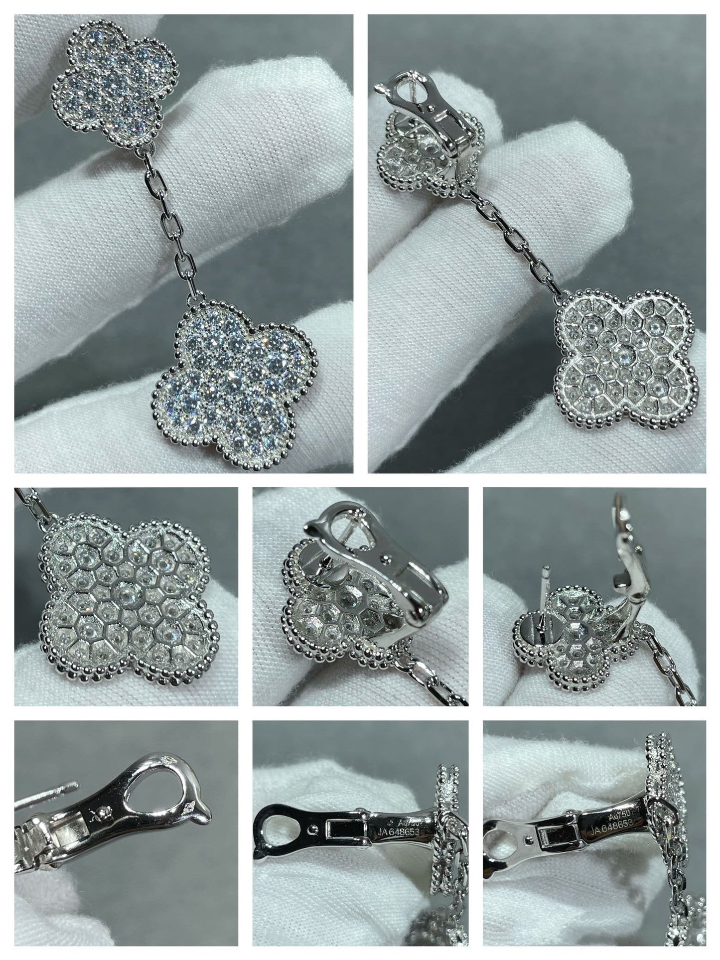 [Perla Lux]CLOVER 2 MOTIFS DIAMOND PAVED SILVER EARRINGS