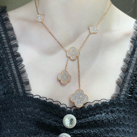 [Perla Lux]CLOVER 6 MOTIF DIAMOND PAVED NECKLACE