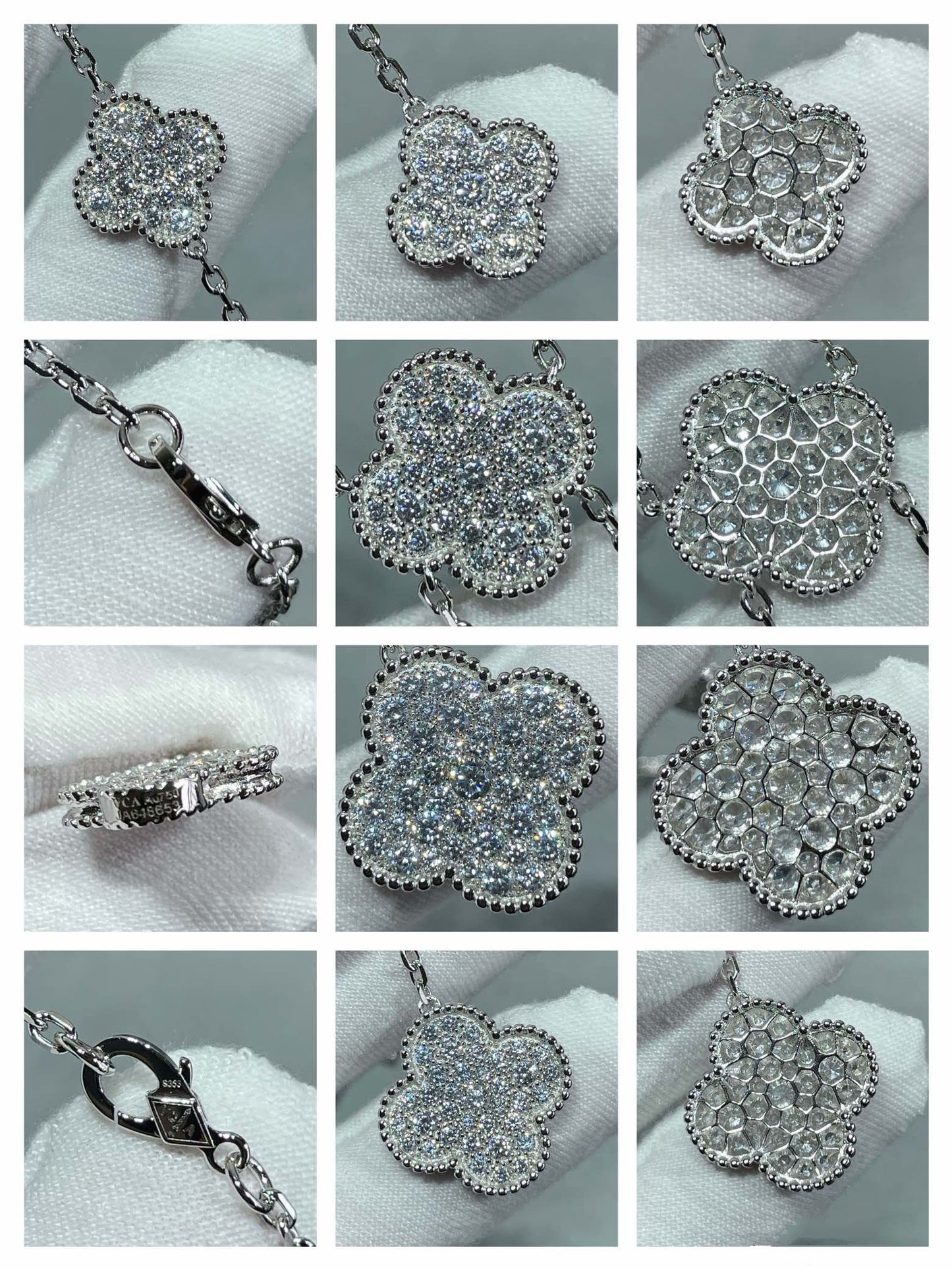 [Perla Lux]CLOVER 6 MOTIF DIAMOND PAVED NECKLACE