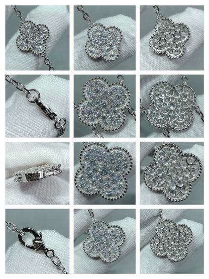 [Perla Lux]CLOVER 6 MOTIF DIAMOND PAVED NECKLACE