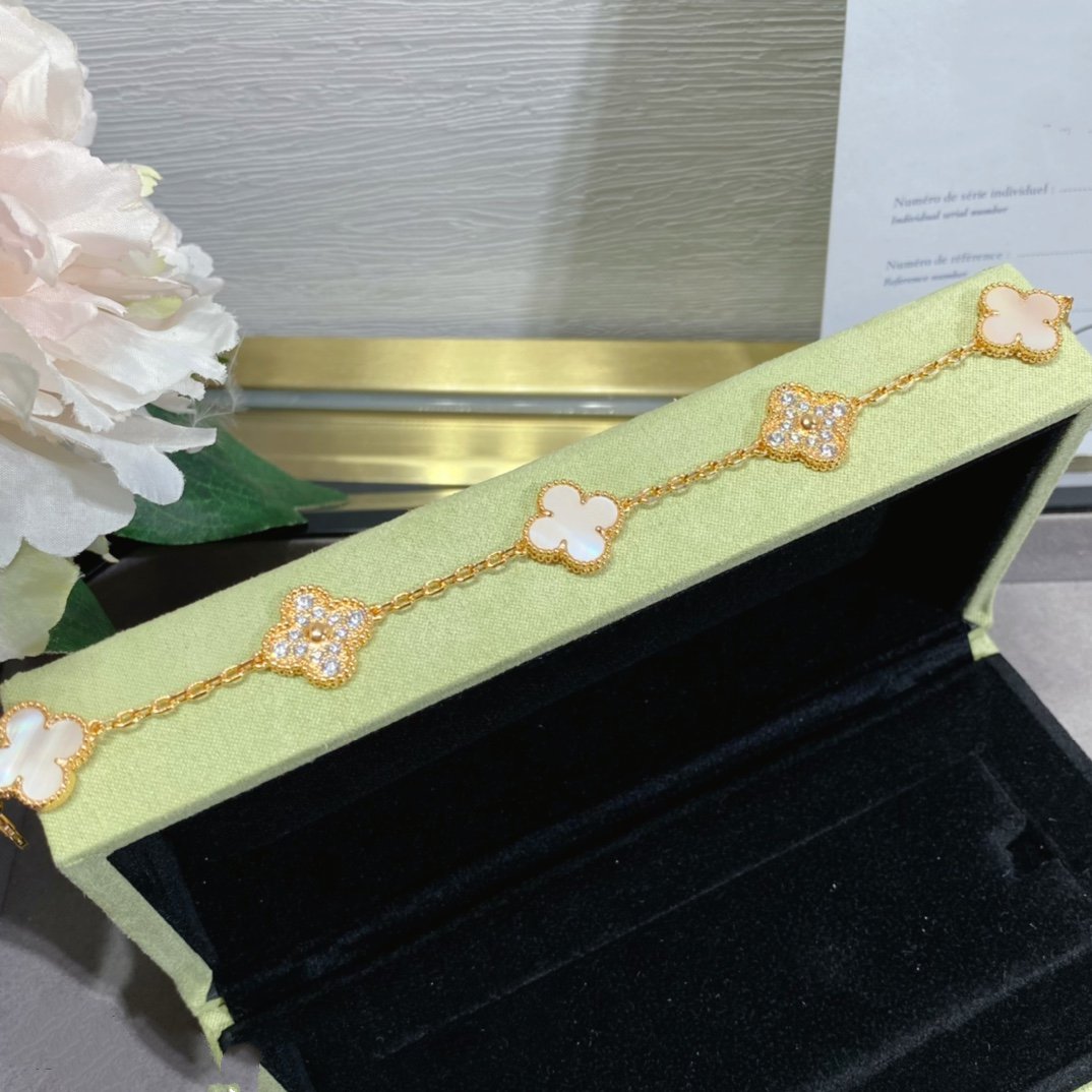 [Perla Lux]CLOVER 5 MOTIF DIAMOND PINK MOP PINK GOLD BRACELET