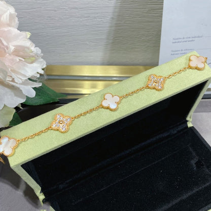 [Perla Lux]CLOVER 5 MOTIF DIAMOND PINK MOP PINK GOLD BRACELET