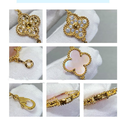 [Perla Lux]CLOVER 5 MOTIF DIAMOND PINK MOP PINK GOLD BRACELET