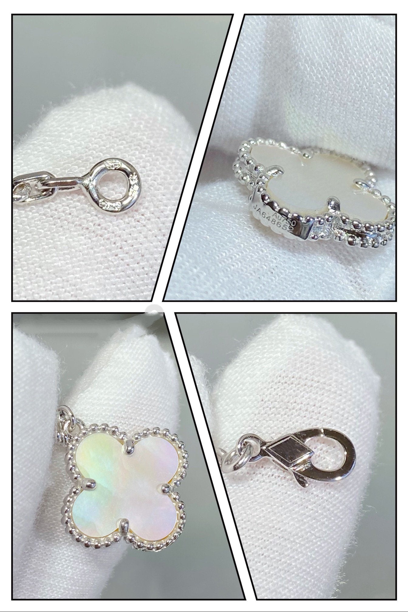 [Perla Lux]CLOVER 5 MOTIF WHITE MOP SILVER BRACELET