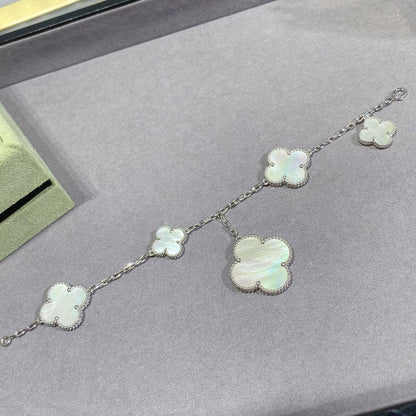 [Perla Lux]CLOVER 5 MOTIF WHITE MOP SILVER BRACELET