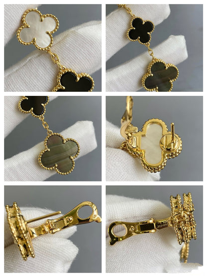 [Perla Lux]CLOVER 3 MOTIF MOP ONYX DARK MOP PINK GOLD EARRINGS