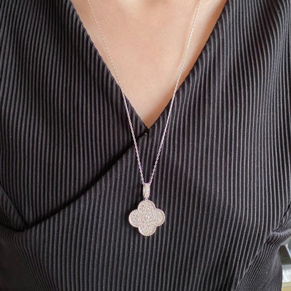 [Perla Lux]CLOVER 25MM LARGE PEDANT DIAMOND PAVED LONG NECKLACE