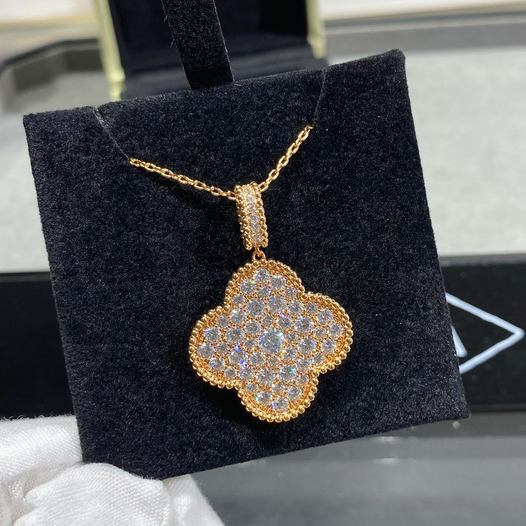 [Perla Lux]CLOVER 25MM LARGE PEDANT DIAMOND PAVED LONG NECKLACE