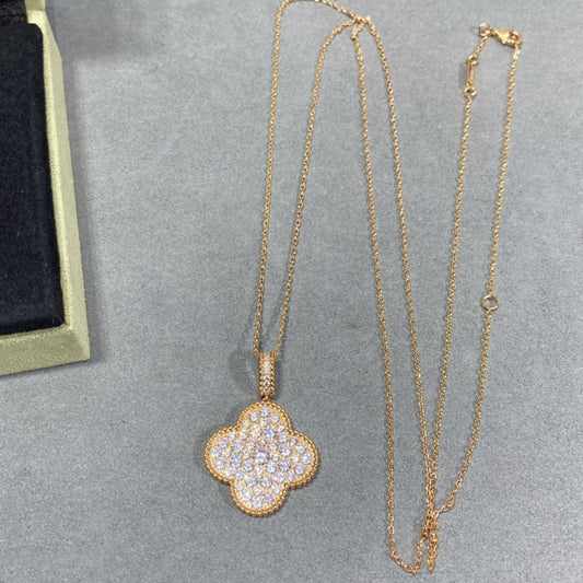 [Perla Lux]CLOVER 25MM LARGE PEDANT DIAMOND PAVED LONG NECKLACE