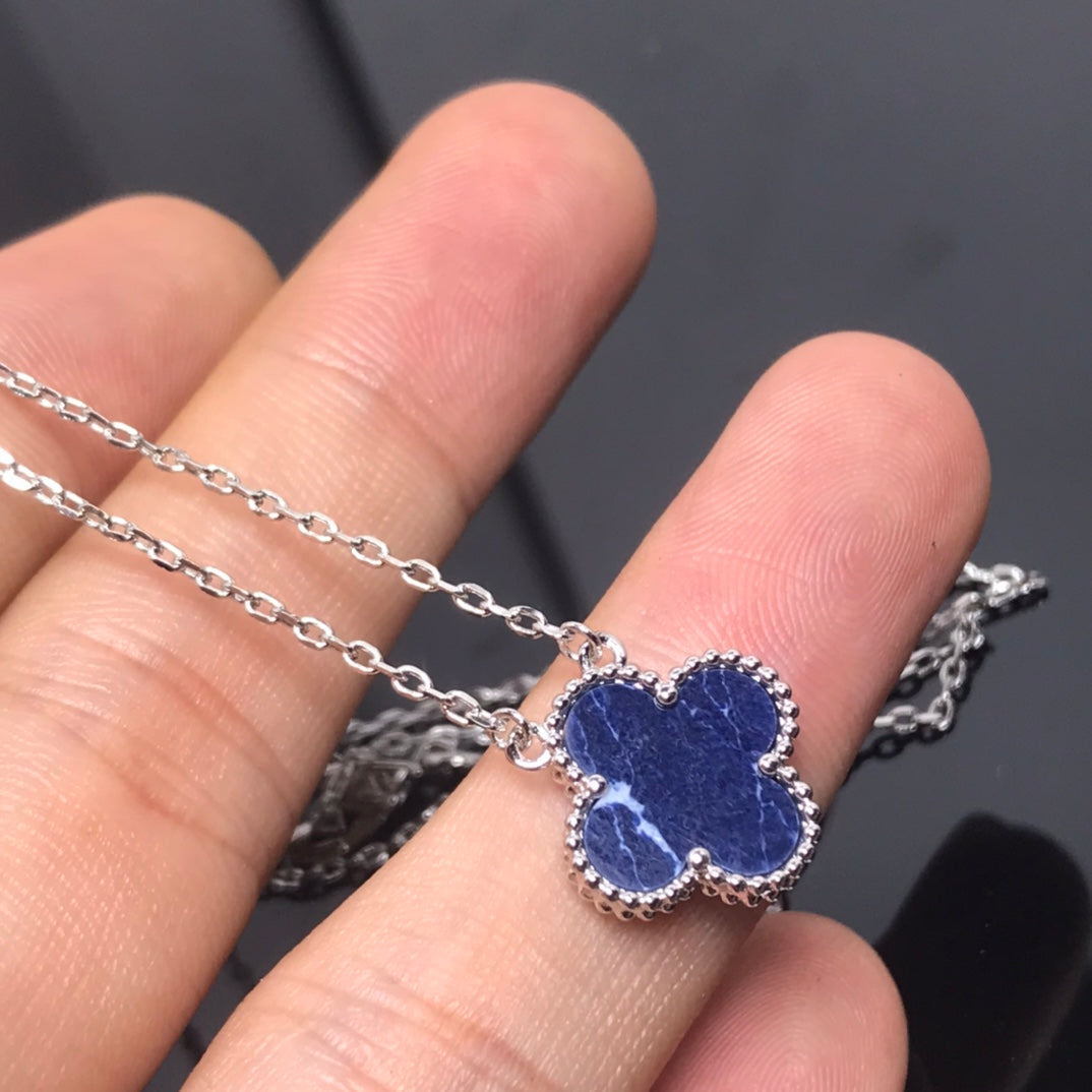 [Perla Lux]CLOVER PIETERSITE SILVER LONG NECKLACE