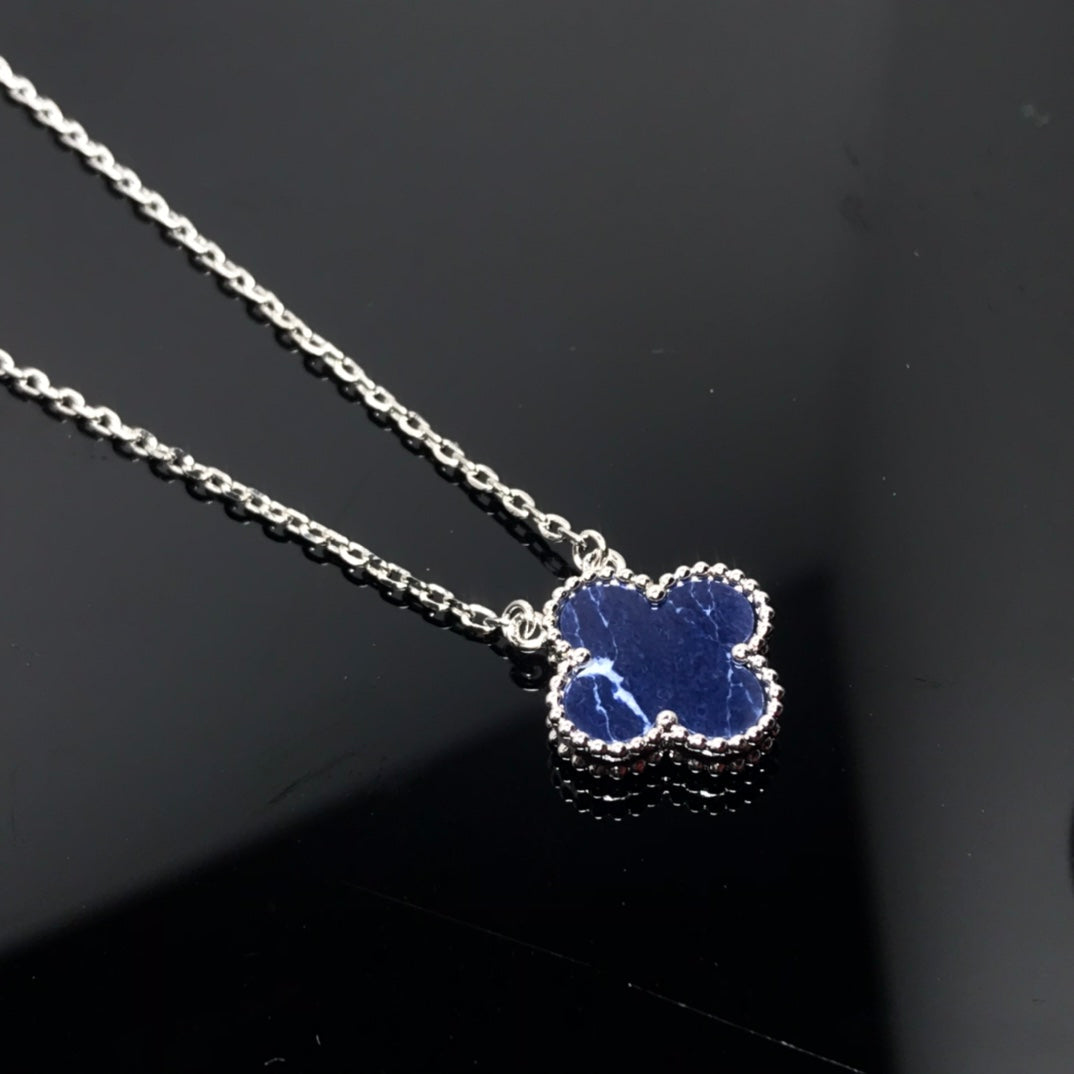 [Perla Lux]CLOVER PIETERSITE SILVER LONG NECKLACE
