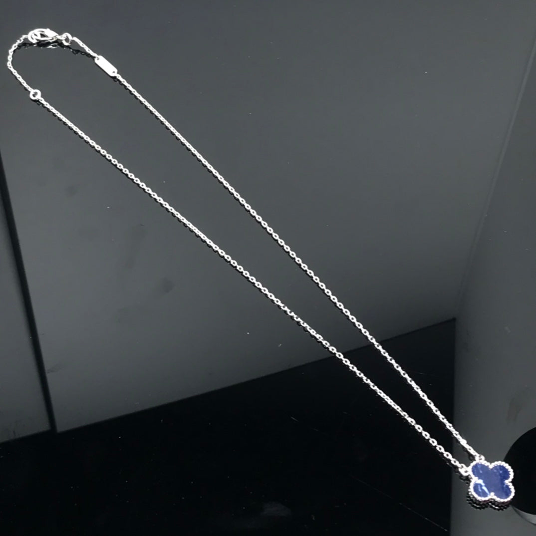 [Perla Lux]CLOVER PIETERSITE SILVER LONG NECKLACE