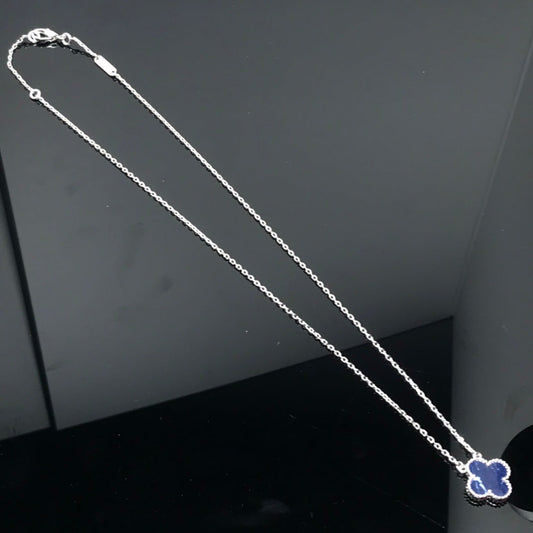 [Perla Lux]CLOVER PIETERSITE SILVER LONG NECKLACE