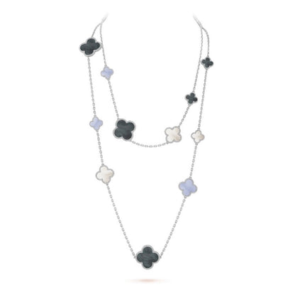 [Perla Lux]CLOVER 16 MOTIF CHALCEDONY MOP SILVER NECKLACE