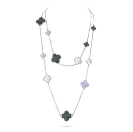 [Perla Lux]CLOVER 16 MOTIF CHALCEDONY MOP SILVER NECKLACE