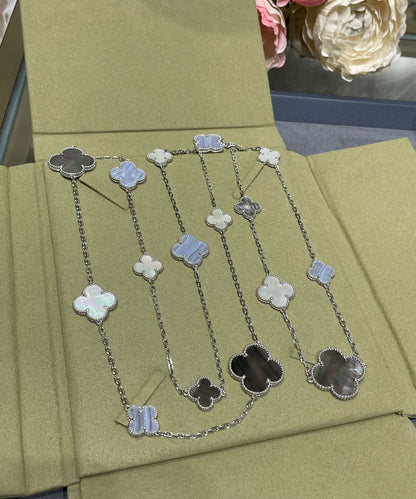 [Perla Lux]CLOVER 16 MOTIF CHALCEDONY MOP SILVER NECKLACE