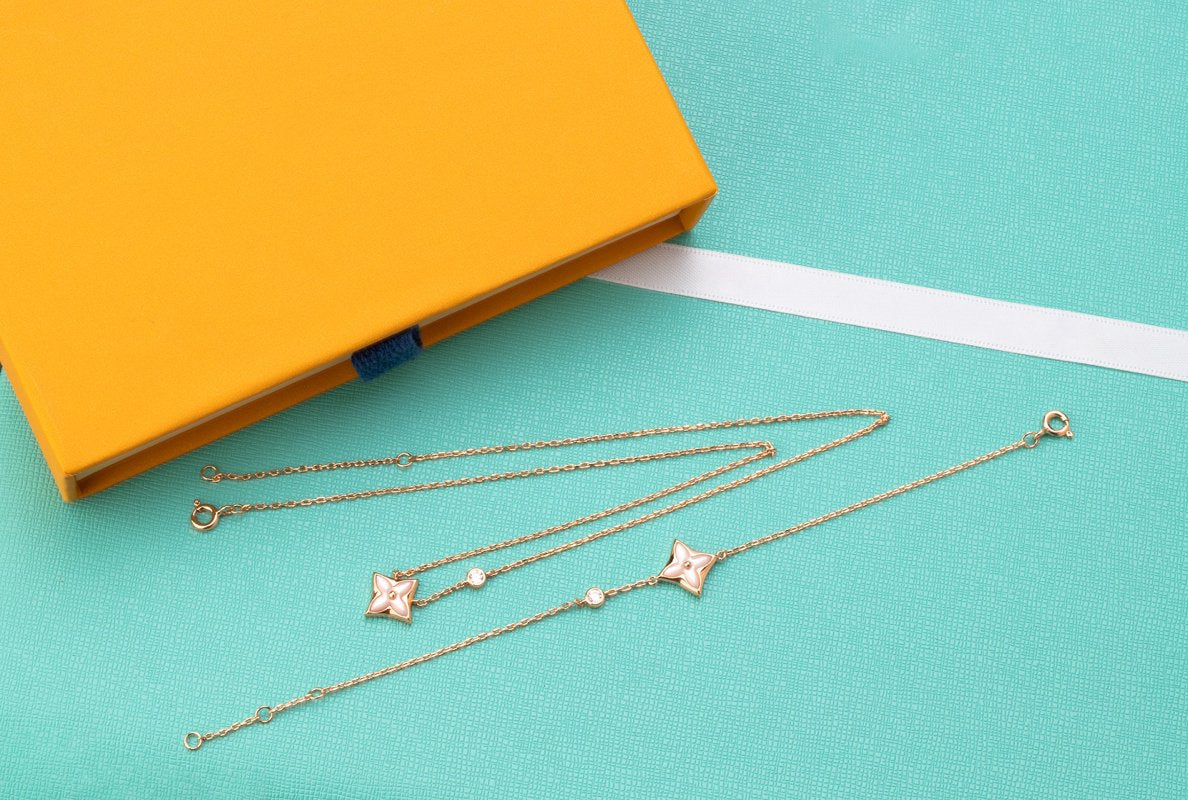 [Perla Lux]STAR PINK MOP 1 DIAMOND PINK GOLD NECKLACE