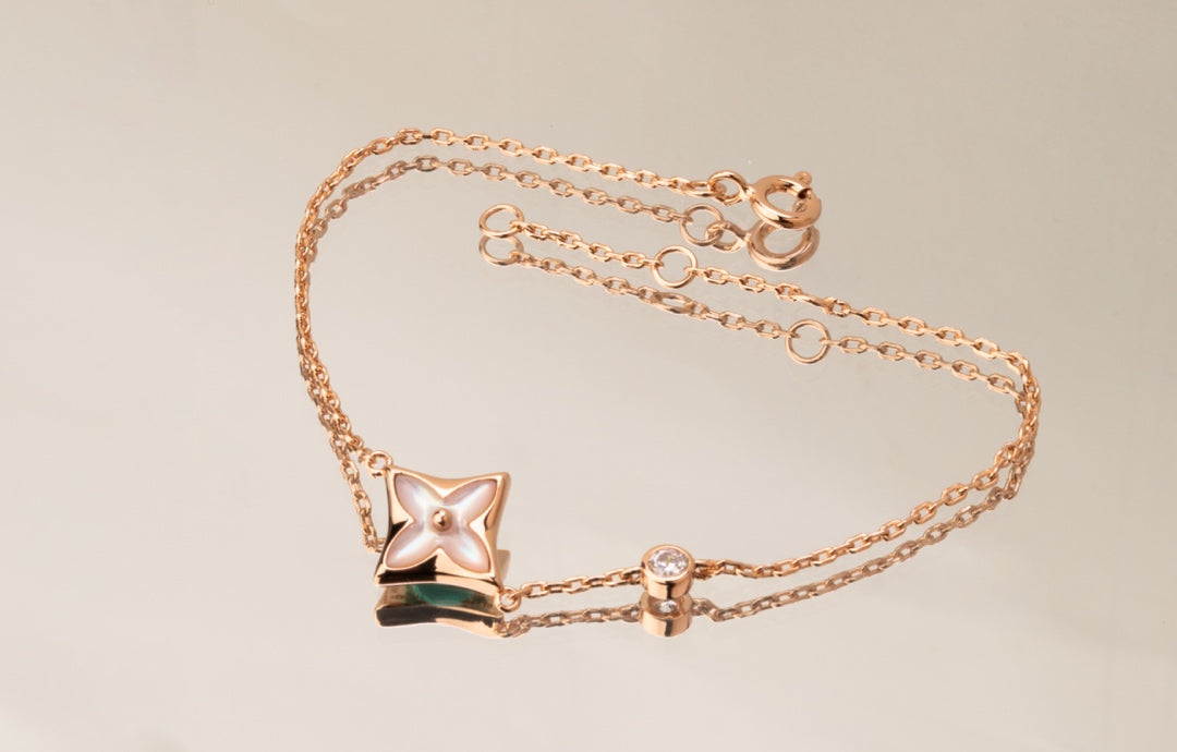 [Perla Lux]STAR PINK MOP 1 DIAMOND PINK GOLD NECKLACE