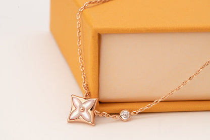 [Perla Lux]STAR PINK MOP 1 DIAMOND PINK GOLD NECKLACE