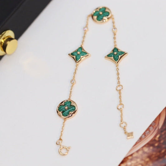[Perla Lux]STAR AND SUN 4 MOTIF PINK GOLD MALACHITE BRACELET