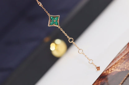 [Perla Lux]STAR AND SUN 4 MOTIF PINK GOLD MALACHITE BRACELET