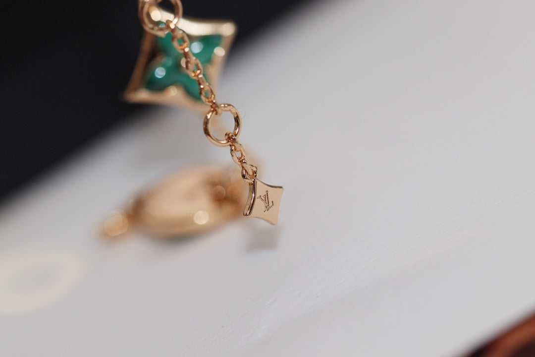 [Perla Lux]STAR AND SUN 4 MOTIF PINK GOLD MALACHITE BRACELET
