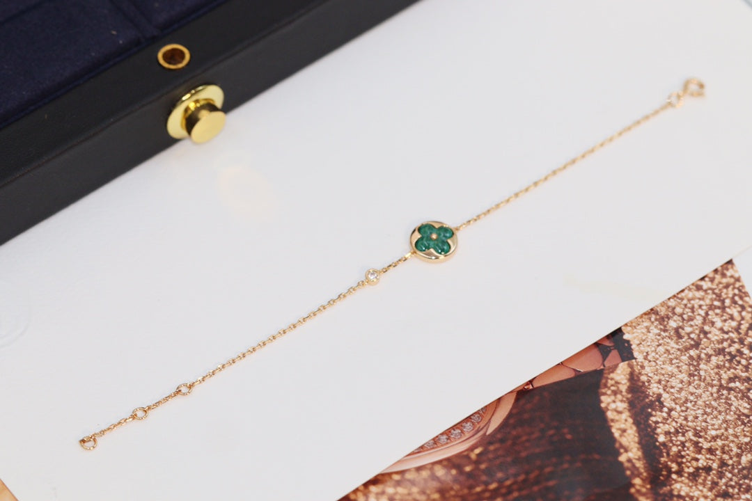 [Perla Lux]STAR AND SUN 4 MOTIF PINK GOLD MALACHITE BRACELET